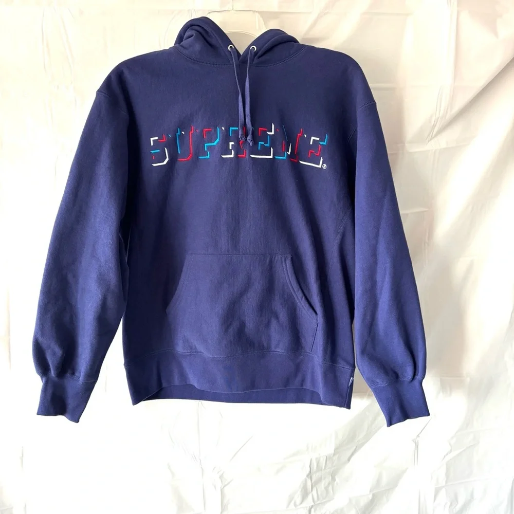 Supreme Blue Purple Hoodie Drop Shadow Spellout Logo SZ M Gently Worn 1X - Picture 14 of 14